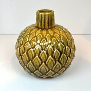 Small 5" Round Ceramic Artichoke Petal Ball Vase Modern Floral Green Cachepot